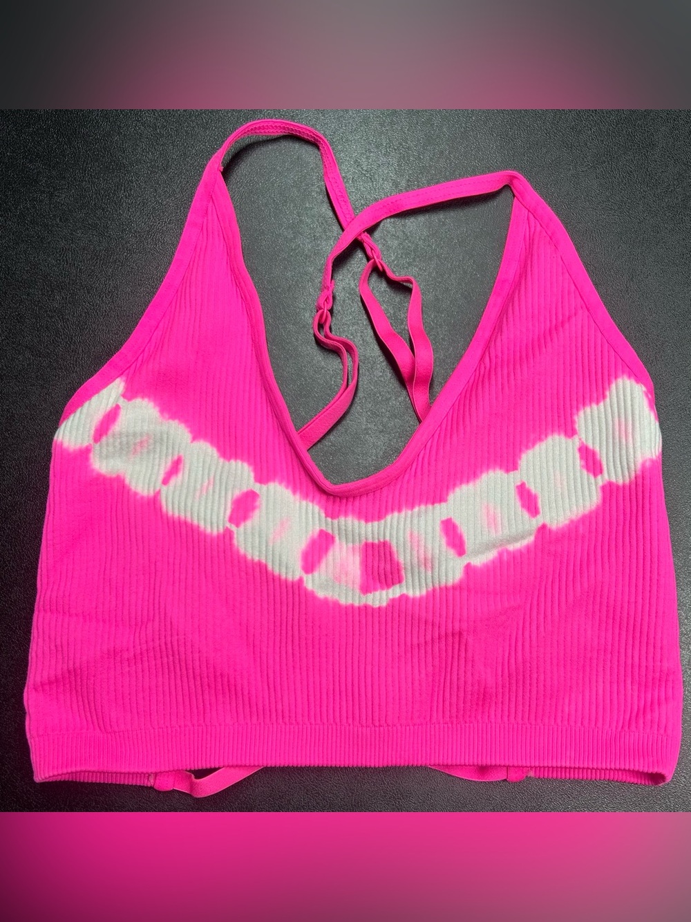 Aerie Women's Size S Ribbed Hot Pink W/White Tie Dye Sports Bra